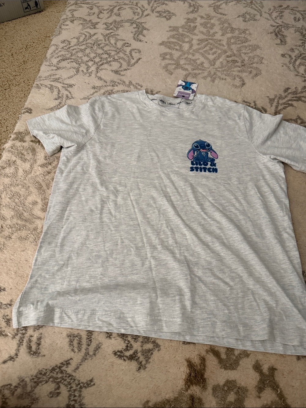Disney Light Gray Lilo & Stitch Tee with Blue and Pink Graphic